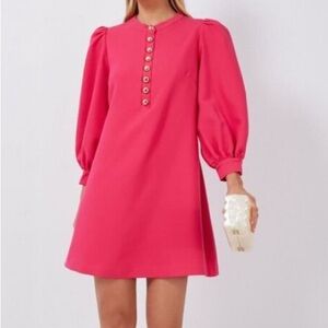 Pink Tuckernuck Pomander Place Samantha mini dress with gold buttons